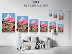 A size comparison chart in an interior setting. Visualize the perfect dimensions for your Mount Fuji art. Find the ideal size for your living room bedroom or office. Make an informed decision for your space.