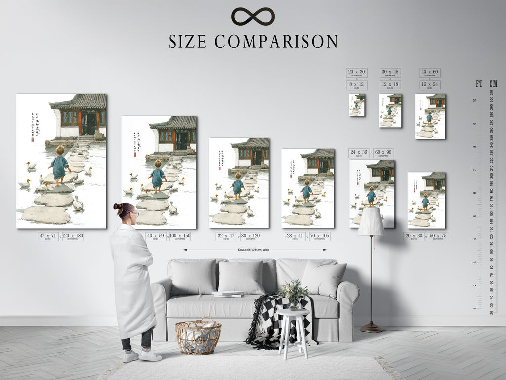 This size comparison chart helps visualize artwork in different dimensions. See how various sizes fit within an interior setting. Choose the perfect size to complement your space. The chart provides a clear visual guide for art selection. Ensure your artwork is the ideal scale for your room.