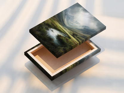 A stretched canvas print is displayed. This shows the artwork ready to hang. The stretched canvas print offers a gallery-wrapped look. This option provides a professional and polished finish. Perfect for artwork intended for immediate display. The canvas is stretched for a taut appearance.