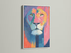 A striking lion artwork is showcased in a white frame. The white frame offers a clean modern look. It allows the artwork to truly stand out. See how a white frame complements your art.