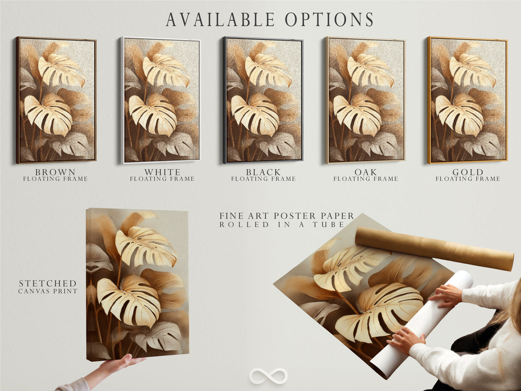 Available options include stretched canvas print fine art poster paper and floating frame. Choose the perfect format for your monstera art. The botanical print suits any decor style. The tropical wall art is versatile and stylish. It is ideal for any space.