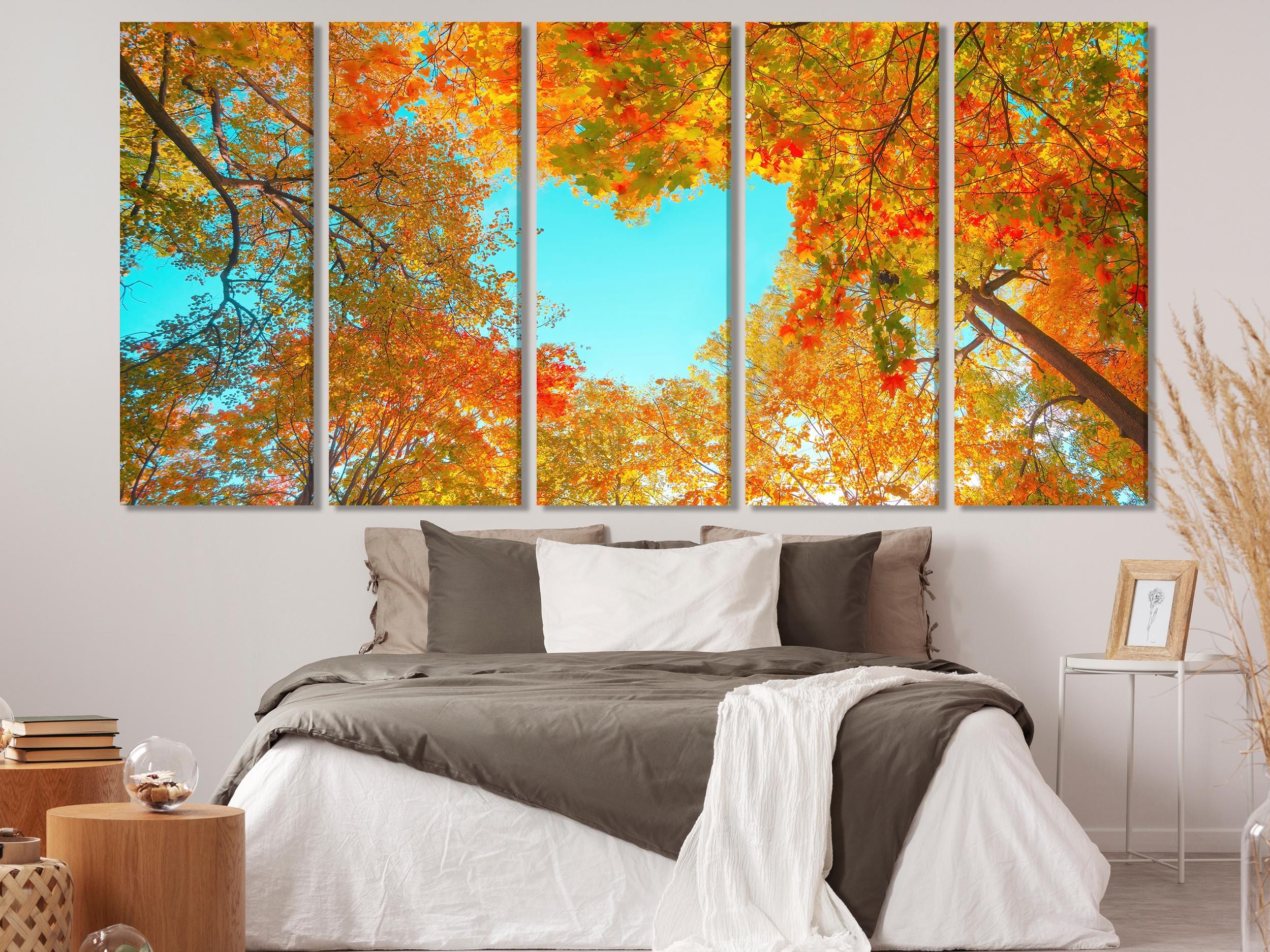 Autumn Forest Canopy Canvas Wall Art, 3-Panel Fall Leaves Print, Vibrant Nature Decor for Living Room, Colorful Fall Trees Wall Art Print