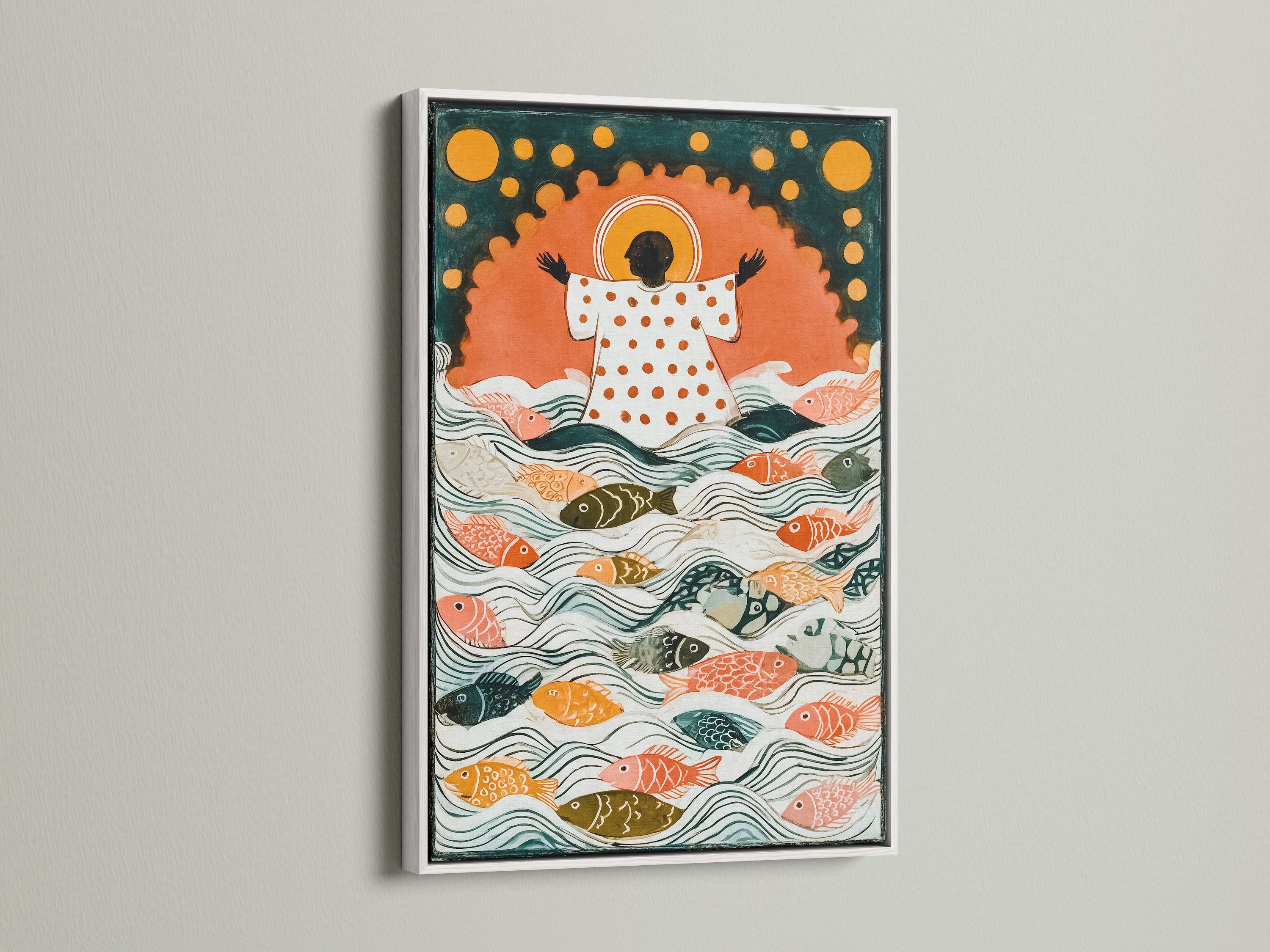 This artwork is showcased in a white frame. White frames offer a clean and modern look. They make artwork pop. A white frame adds sophistication. Discover the impact of a white frame on your artwork. Perfect for any space.