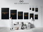 Size comparison chart of the Spice Spoons artwork displayed in an interior setting. Visualize how this modern kitchen art fits your space. See the impact of the spoon print on your dining area. It's a great chef gift. This food art print elevates any cafe decor.