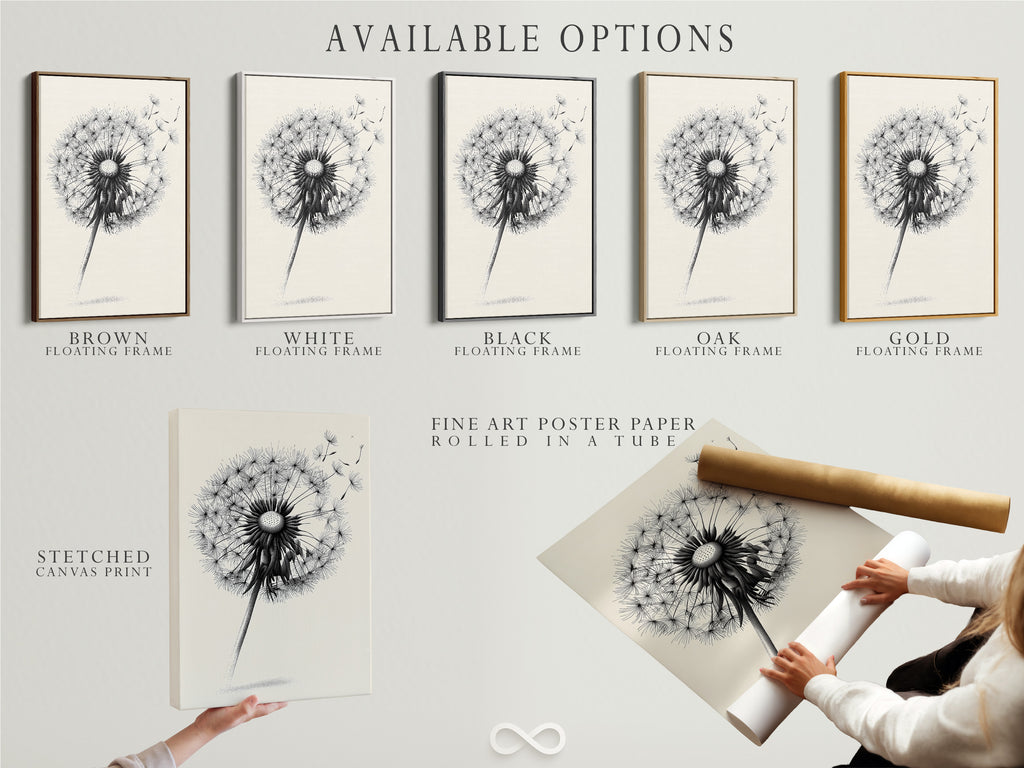 Available options are displayed. The options include a stretched canvas print a fine art poster paper and a floating frame. These options allow you to customize your artwork. These options let you create the perfect look for your home. Each option offers a unique way to display your favorite pieces. Choose the option that best suits your style.