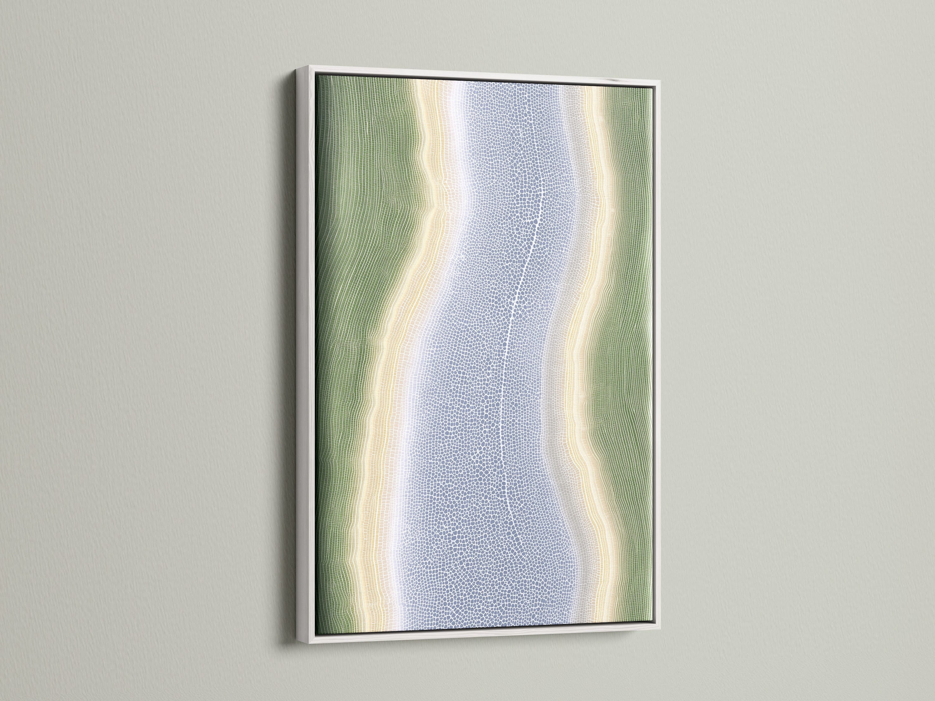 Abstract River Artwork displayed with a white frame. This modern artwork features an organic flow print. The white frame offers a clean contemporary look. It's perfect for minimalist Scandinavian or eclectic interiors.
