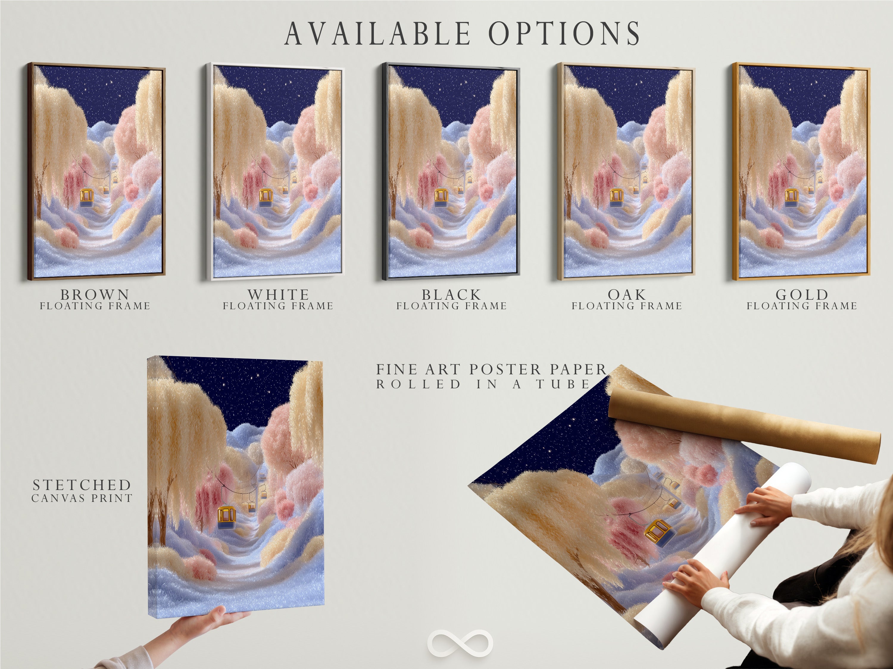 Available options include a stretched canvas print fine art poster and floating frame.  Choose the best option for your dreamy wall art. This pastel sky art fits any style. Find your perfect artwork today.