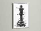 Artwork featuring a chess king piece in a white frame. The white frame offers a clean modern aesthetic. It allows the artwork to stand out. Enhance your home decor with a framed art piece. Explore our selection of stylish frames.