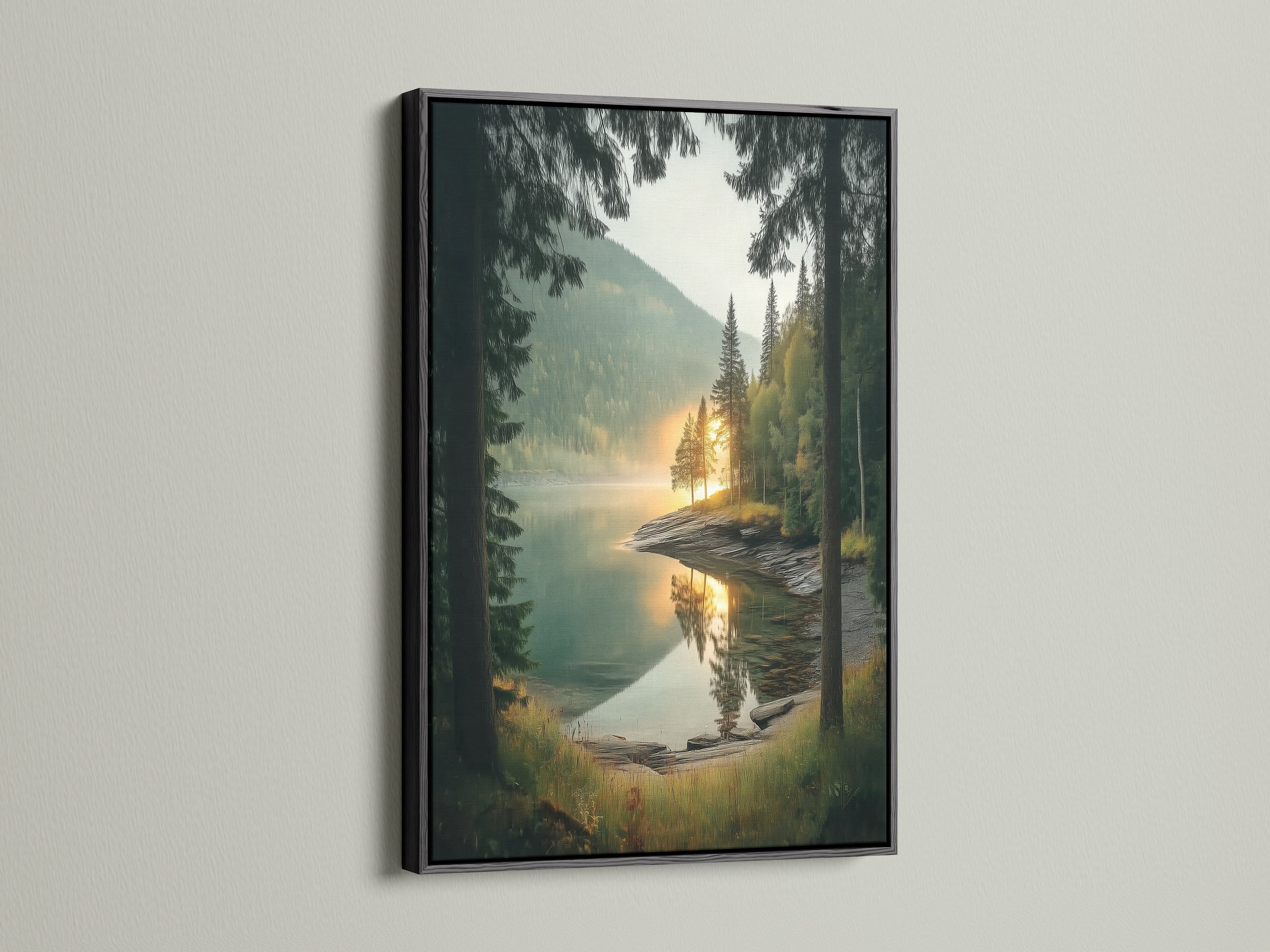 Add a bold touch with a black frame for your nature photography.  A black frame creates a sophisticated contrast. Excellent for minimalist wall decor and peaceful wall art displays.