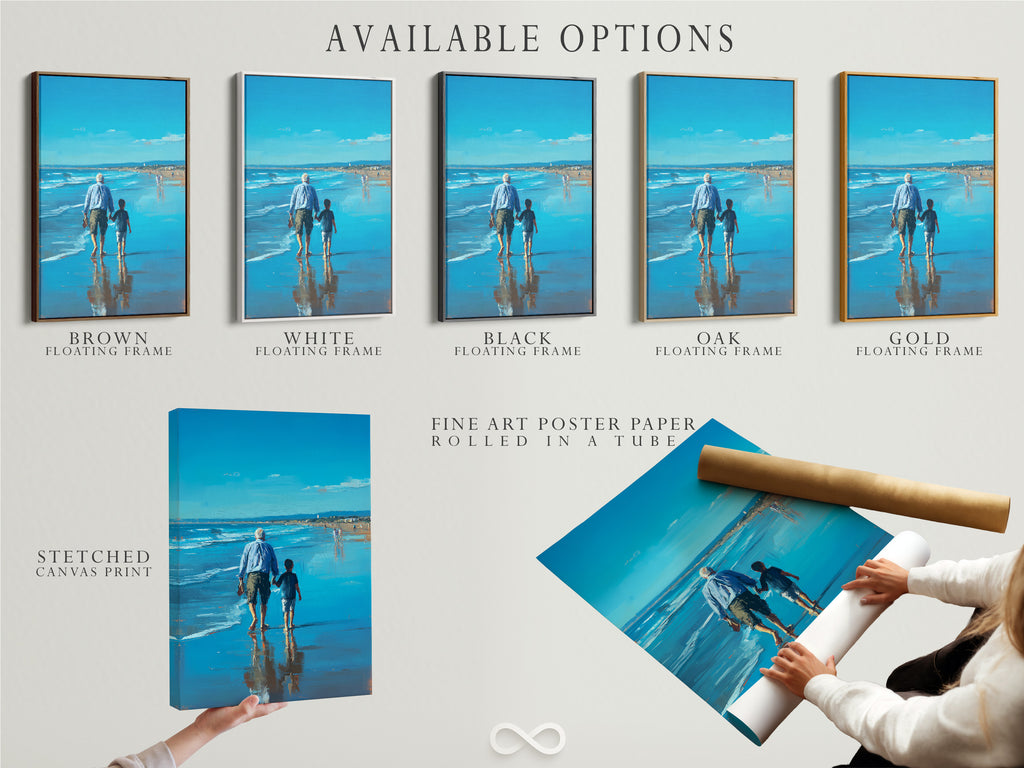 This image showcases available artwork options. Options include a stretched canvas print fine art poster paper and floating frame. Customers can customize their artwork to their preferences. These options offer versatility and personalization. Find the perfect artwork to match your style.