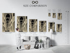A size comparison chart helps you visualize art in your space. See how the gothic cathedral art fits your interior. Plan your vintage architecture wall art arrangement. This chart assists in choosing the perfect medieval church canvas size. Optimize your office wall art.