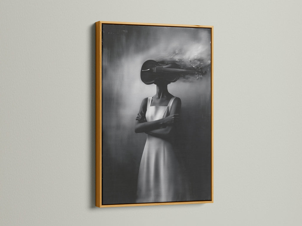 This surreal woman art is elegantly framed in gold. The black and white photography print adds sophistication. It is perfect for creating dreamy artwork. Discover our monochrome fine art options today