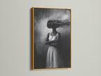 This surreal woman art is elegantly framed in gold. The black and white photography print adds sophistication. It is perfect for creating dreamy artwork. Discover our monochrome fine art options today