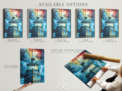 Available options for the Fishing Boat artwork: stretched canvas print fine art poster paper and floating frame. Choose the perfect format for your nautical wall art. The stormy seascape painting is customizable. Select the style that complements your decor. Find the ideal Coastal Wall Art for your space. The options offer versatility.