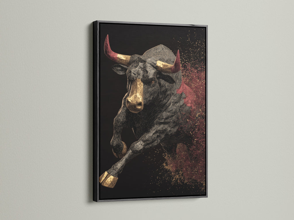 A black frame highlights a striking artwork. The dark frame creates a bold contrast. It makes the colors pop. This frame adds a touch of sophistication.