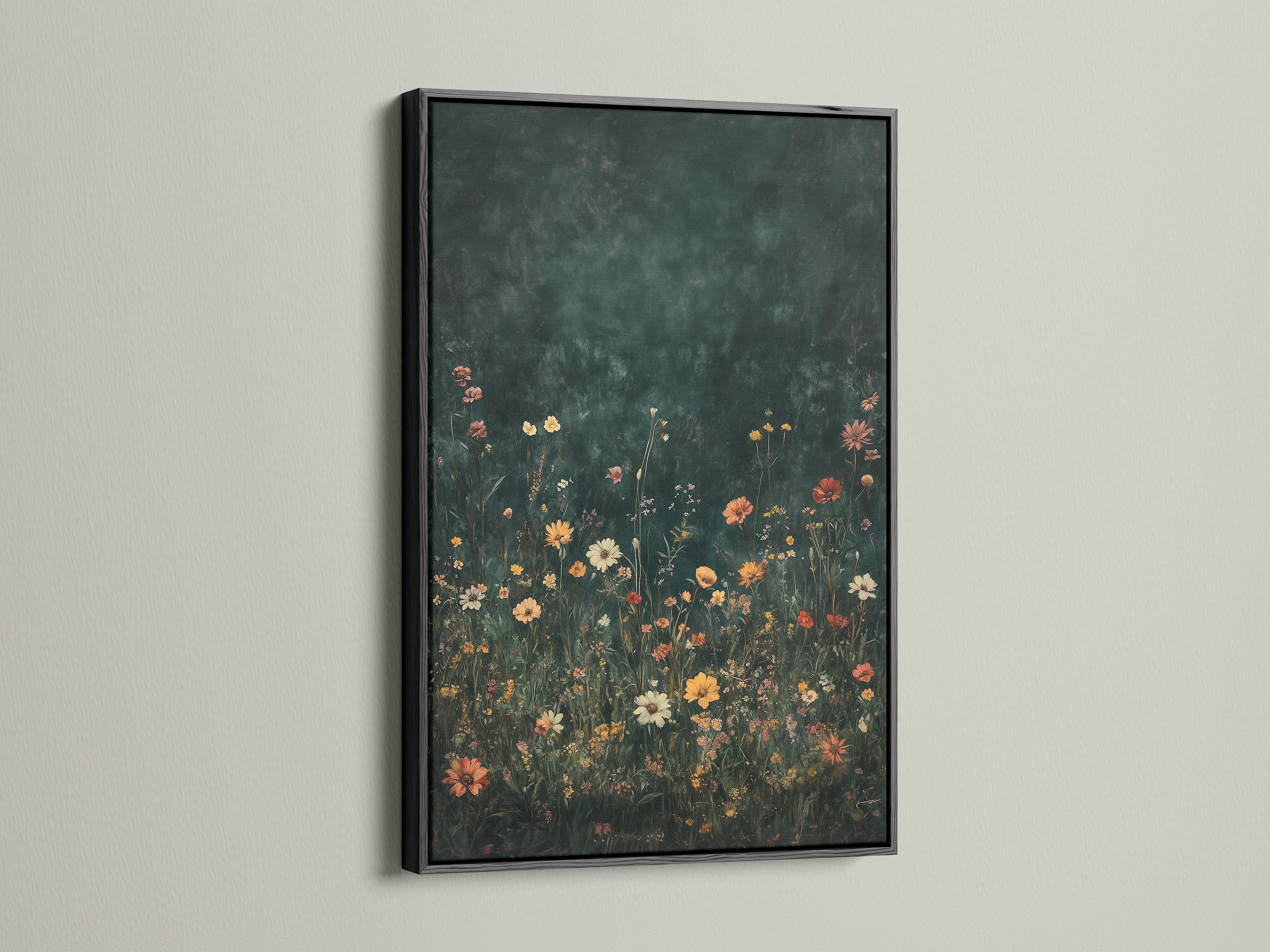 Vintage Dark Floral Art Print - Moody Botanical Wall Art - Wildflower Meadow Poster - Nature Home Decor - Cottage Core Aesthetic