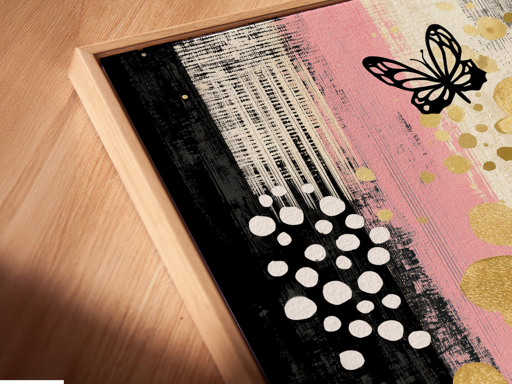 Angled close-up of a Clover Canvas Print art in a floating frame. This modern botanical artwork appears to float adding a unique touch. Ideal for contemporary spaces and art collections.