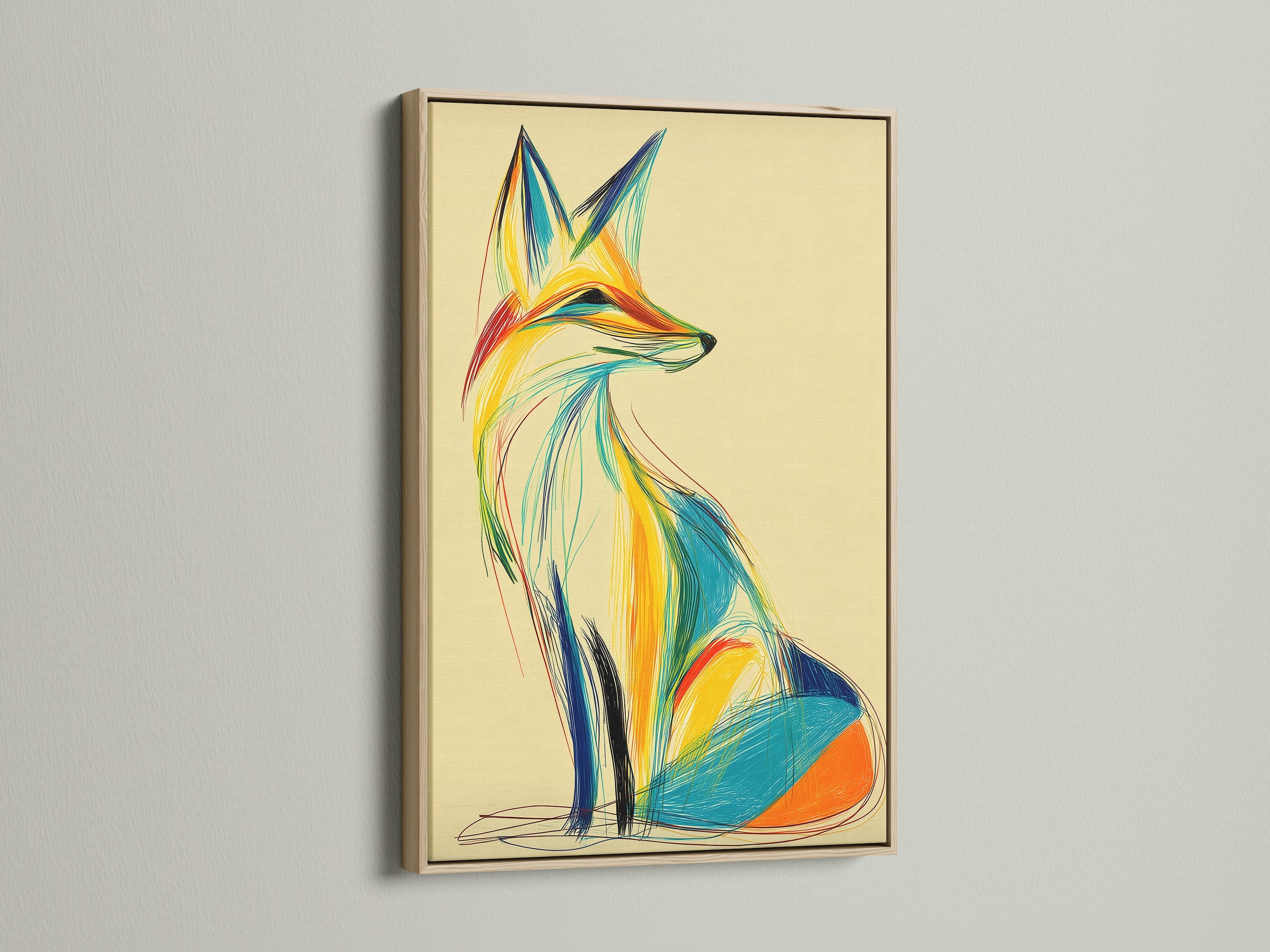 Showcasing a stunning oak frame that enhances the beauty of the fox artwork. The natural wood grain adds warmth and character. Perfect for living rooms and office spaces. Elevate your art with our oak frames.