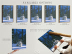 Available options for the Wolf in Snow artwork include a stretched canvas print. Fine art poster paper and floating frame options. Customize your arctic canvas to fit your style. Perfect animal wall art for any decor.