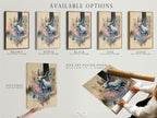Available options for bull art prints displayed. Options include stretched canvas print fine art poster paper and floating frame. Choose the perfect style to match your modern wall decor. Enhance your space with contemporary animal artwork. Select the best option for your interior style.