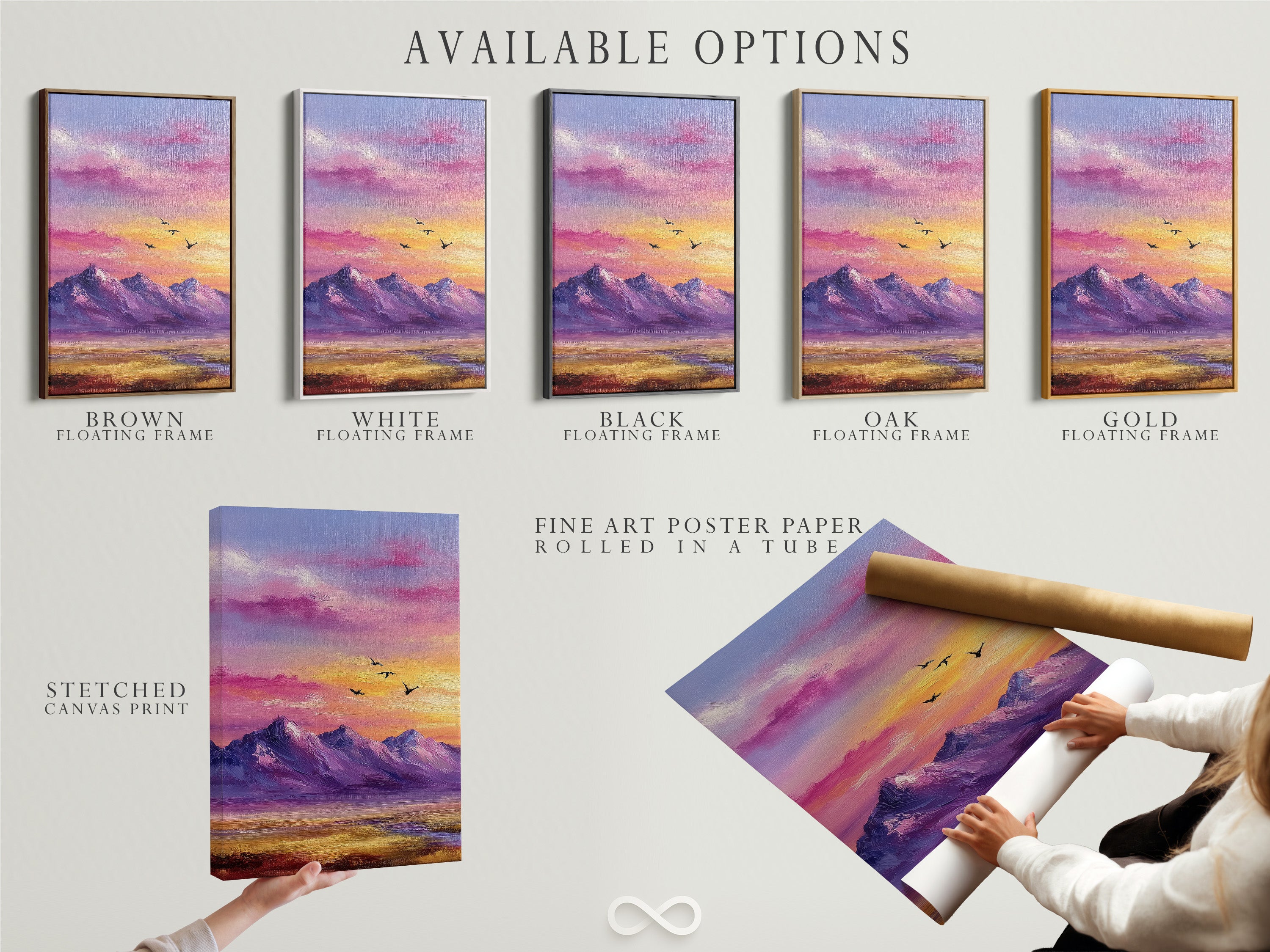 Mountain Sunset Canvas Print - Purple Pink Sky Wall Art, Colorful Landscape Artwork for Bedroom Decor