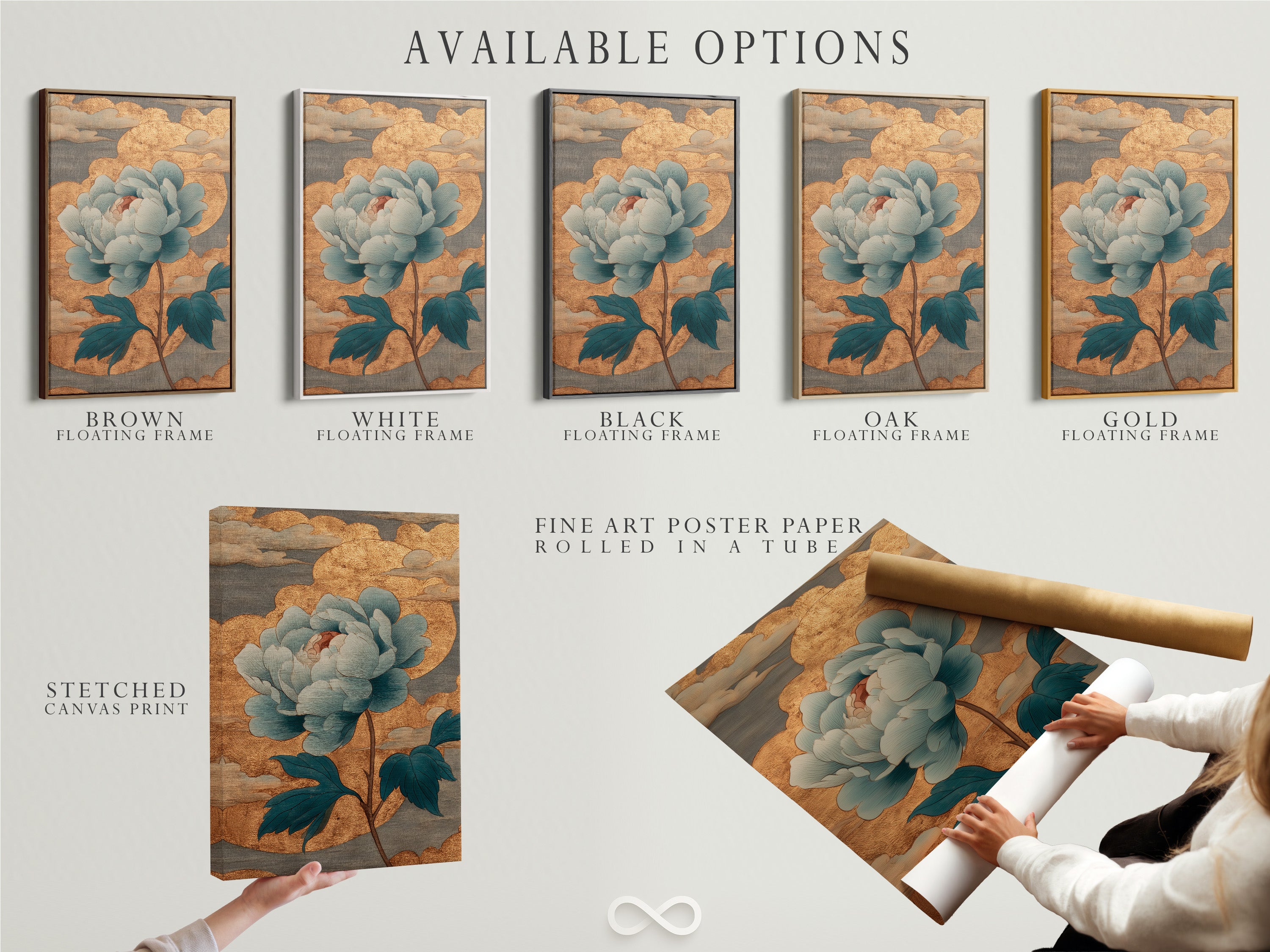 Available options include stretched canvas print fine art poster paper and floating frame. Choose the perfect format for your artwork. Each option offers a unique way to display art. Explore our range of art presentation styles. Customize your artwork today.