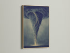 Moody tornado art displayed in an oak frame. The storm canvas brings dramatic weather indoors. Ideal for living rooms bedrooms and offices. The oak frame complements dark academia decor. Consider this nature artwork for your space
