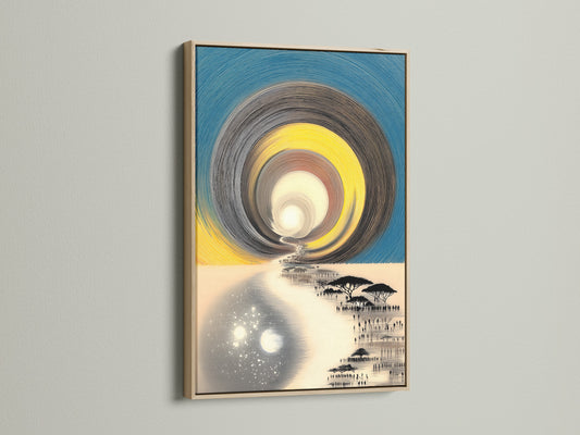 View a canvas artwork framed in a beautiful oak frame. The natural grain of the oak enhances the artwork. An oak frame adds a warm touch to any piece. Perfect for homeowners seeking neutral art options. See how an oak frame elevates your artwork.