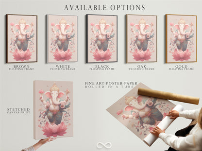 Elephant Deity Art Print - Spiritual Wall Decor, Lotus Flower Artwork, Hindu Inspired Home Decor, Sacred Animal Art, Meditation Room