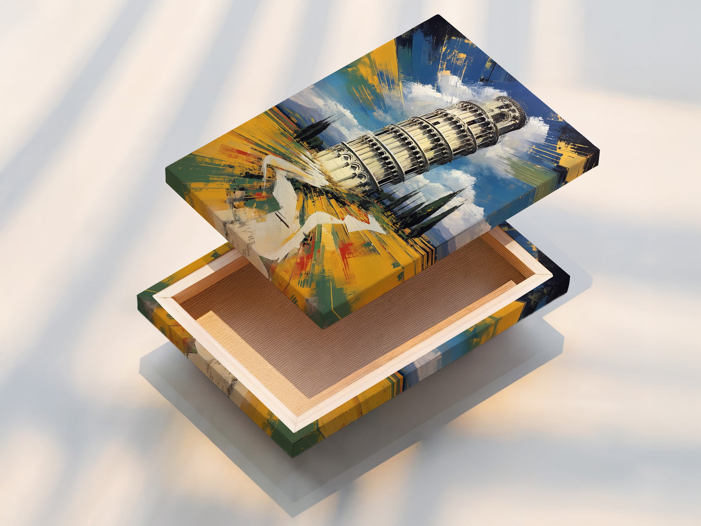 See the detail of a stretched canvas print. This canvas is ready to hang and transform your space. The Modern Travel Wall Art will be the focal point of any room. Add a piece of Italy to your decor.