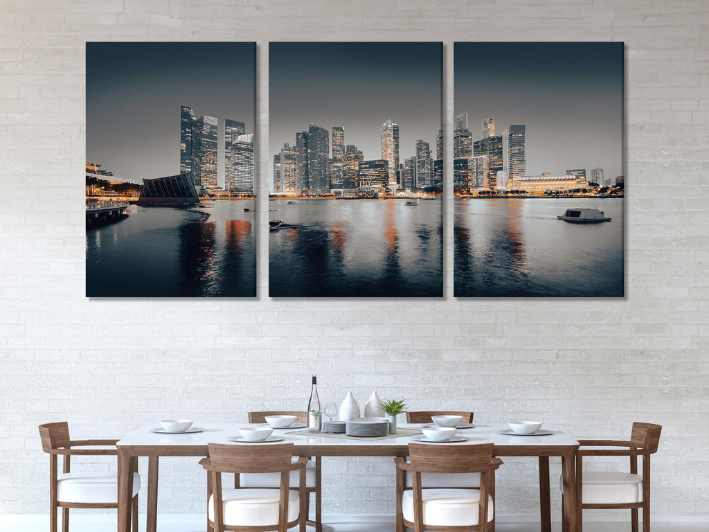Singapore Wall Art - Groot canvas print van Singapore stadsgezicht, moderne skyline muurkunst, Singapore wanddecoratie, meerdelige Singapore wanddecoratie