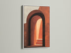 Artwork with a white frame. The art features arches and steps. A white frame provides a clean and modern look. Perfect for any room our frames highlight your favorite art pieces.