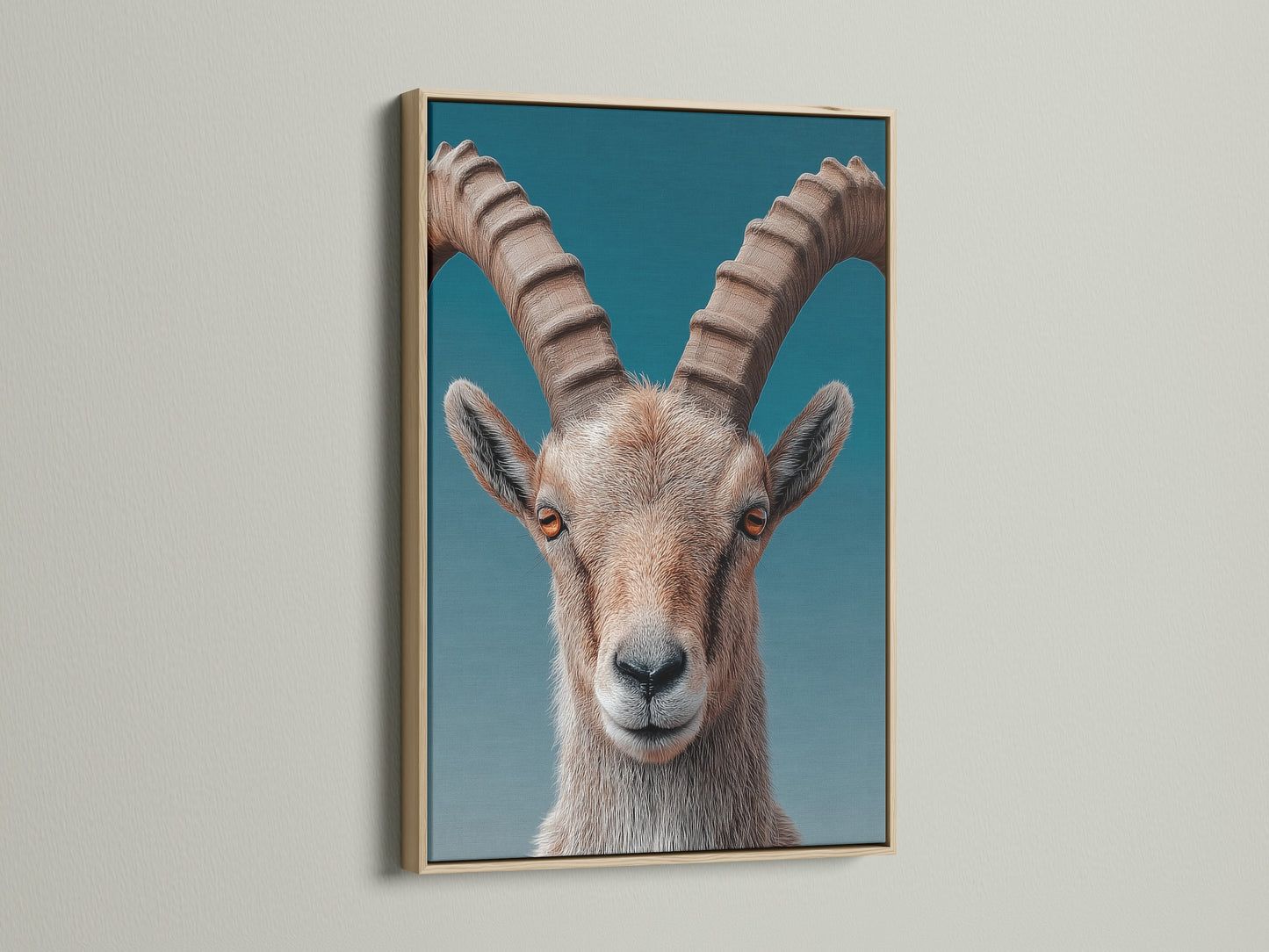 An oak frame beautifully displays a striking animal portrait. The natural wood grain enhances the artwork. This frame adds warmth and character to any room. Ideal for nature lovers and art enthusiasts. Discover the elegance of oak framing.