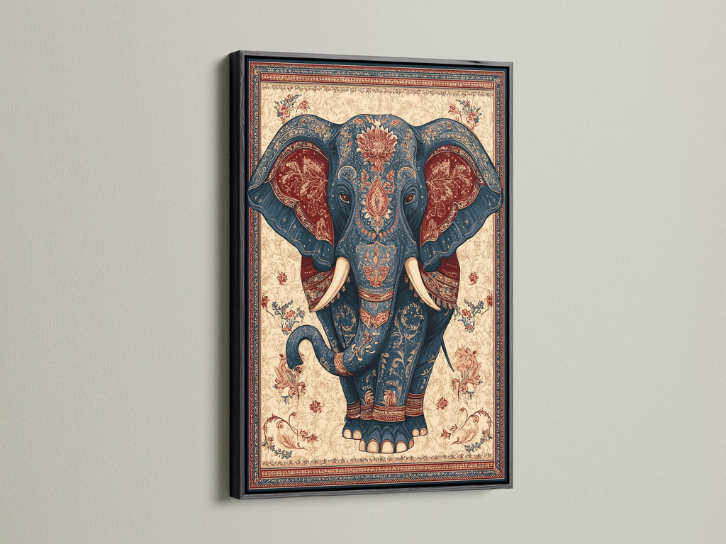 A black frame presents an elephant artwork. The black frame adds a touch of sophistication. It creates a bold contrast with the artwork. This classic frame complements a variety of styles. It makes a striking statement in any room. Explore the elegance of a black frame for your artwork.