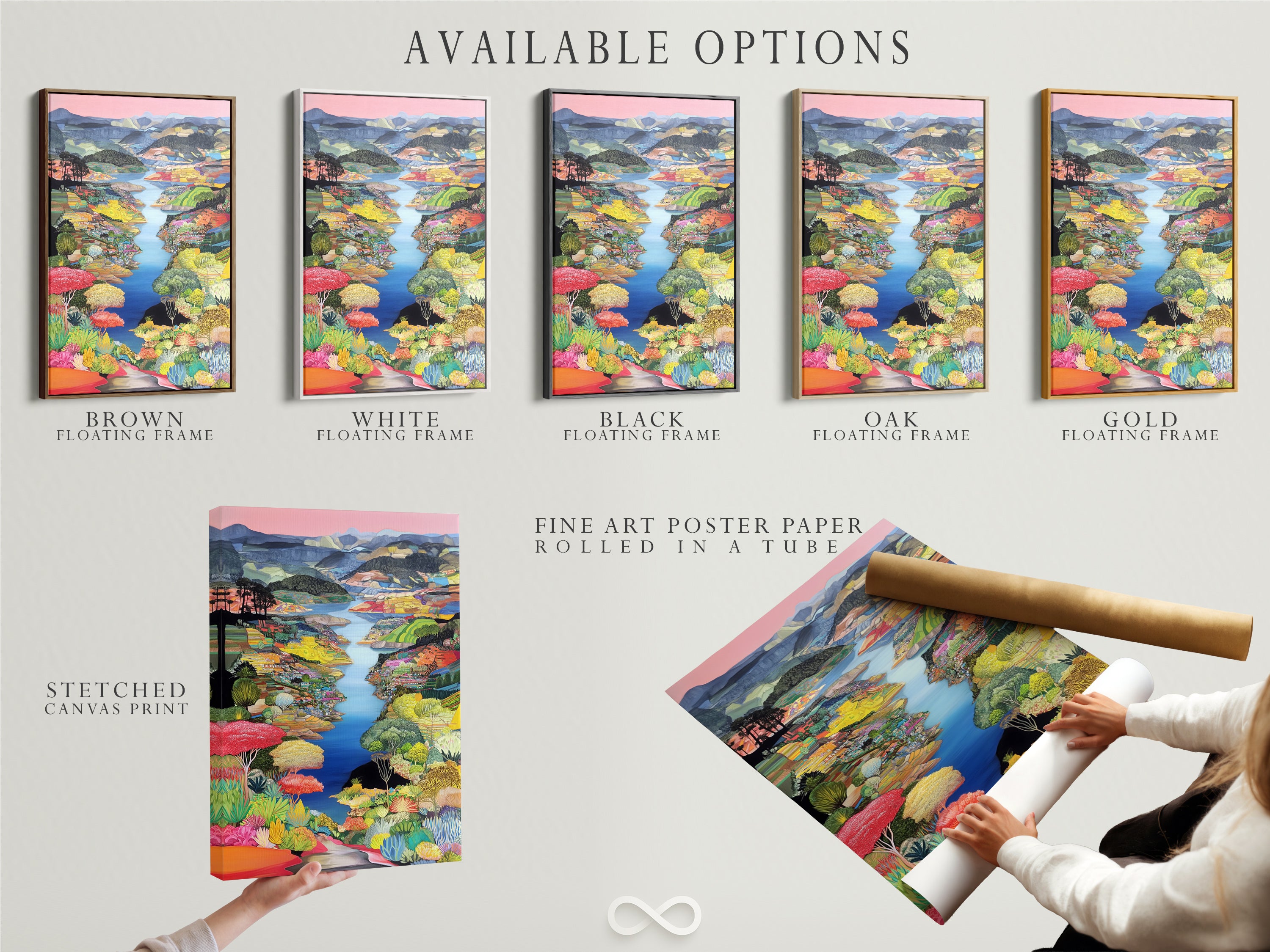 Available options include stretched canvas prints fine art poster paper and floating frames. Customize your colorful landscape artwork to fit your style. Our modern nature artwork offers versatile options. Select the perfect home wall decor for your space. Enjoy vibrant art prints
