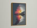 The gold frame accentuates this surreal landscape art with a sunset reflection. This fine art print adds a touch of luxury. This modern wall decor is perfect for elevating your home or office. This unique artwork is ideal for minimalist or industrial styles