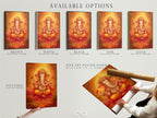 Explore available options for Ganesha artwork. Choose from a stretched canvas print fine art poster paper or a floating frame. This Hindu God wall art in golden orange spiritual tones is perfect for meditation rooms or yoga studios.