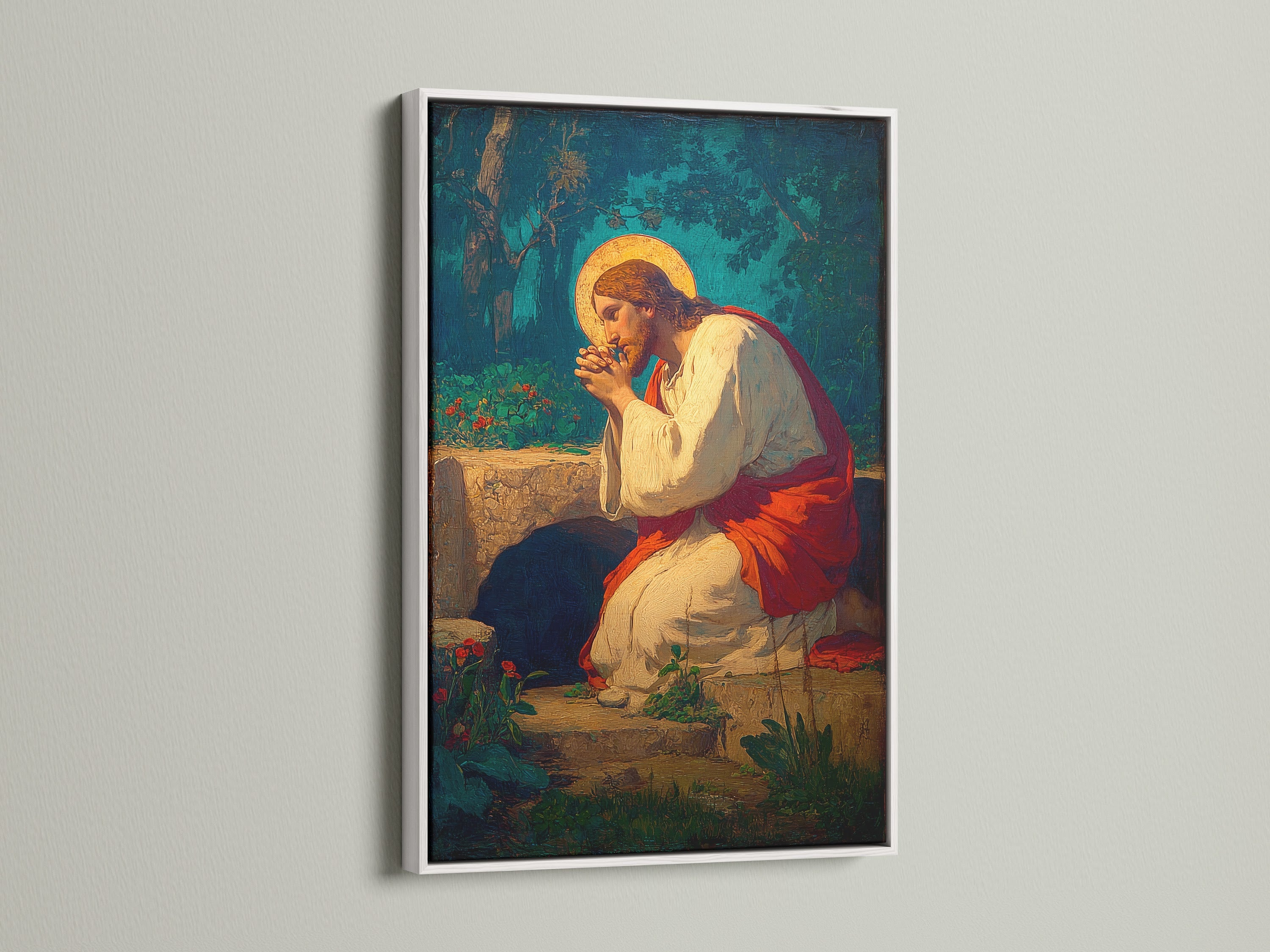 This artwork is showcased in a white frame. The bright white frame offers a clean modern look. It enhances any artwork. The frame is perfect for minimalist and contemporary spaces. Explore our white frame options today.