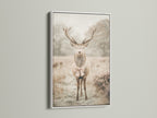 A deer artwork with a bow tie is presented in a white frame. The white frame offers a clean and modern look. This whimsical animal art is perfect for nursery wall decor. It adds a touch of vintage charm to any space. The artwork complements country farmhouse or eclectic decor styles. The primary color is beige.