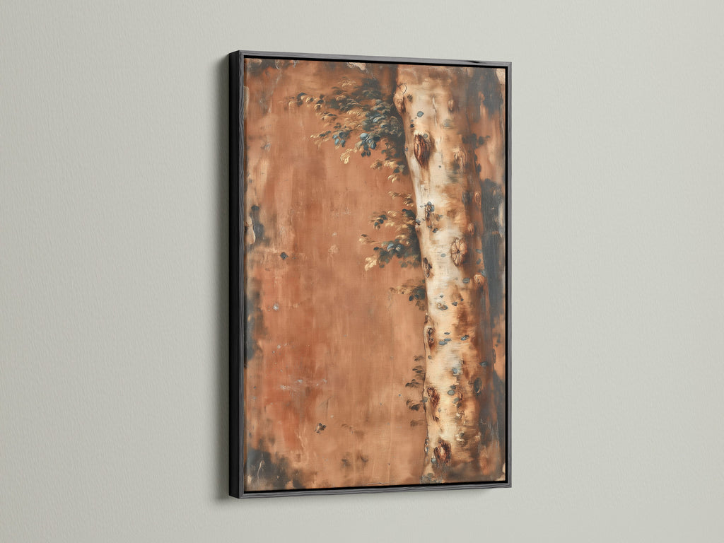 Black Frame artwork creates a bold statement. The artwork is displayed with a black frame. This frame adds sophistication. Black frame is a versatile option. It complements the weathered metal print. This is a great choice for any room. The black frame enhances contrast and depth.