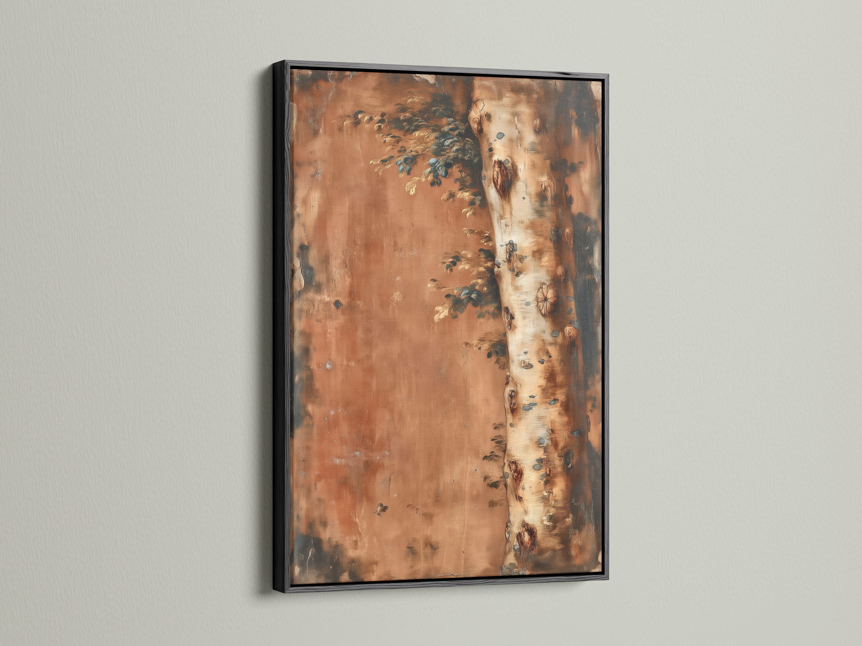 Black Frame artwork creates a bold statement. The artwork is displayed with a black frame. This frame adds sophistication. Black frame is a versatile option. It complements the weathered metal print. This is a great choice for any room. The black frame enhances contrast and depth.