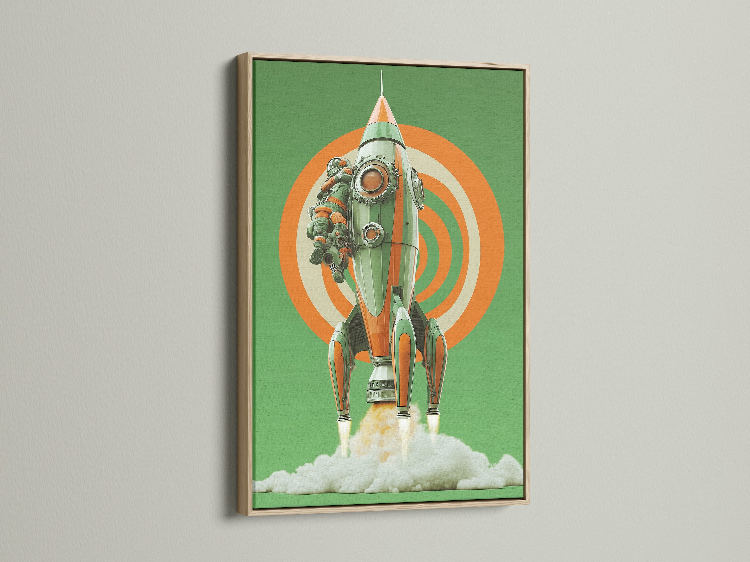 A framed artwork with an oak frame. The frame enhances the artwork. The oak frame provides a natural and warm aesthetic. Perfect for adding character to any room with framed art.