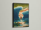 See Ocean Wave Art with a black frame. The Biblical Moses Parting Sea canvas wall art enriches religious coastal decor. Enhance your office wall. This piece suits minimalist Scandinavian or eclectic styles. It's ideal for living rooms bedrooms or offices. The sea wave painting is a great choice.