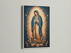 Our Lady of Guadalupe artwork framed in white offers a serene touch. This Catholic wall art is ideal for creating a peaceful prayer room. The Virgin Mary artwork is a beautiful piece of religious decor. Bring sacred art into your home.