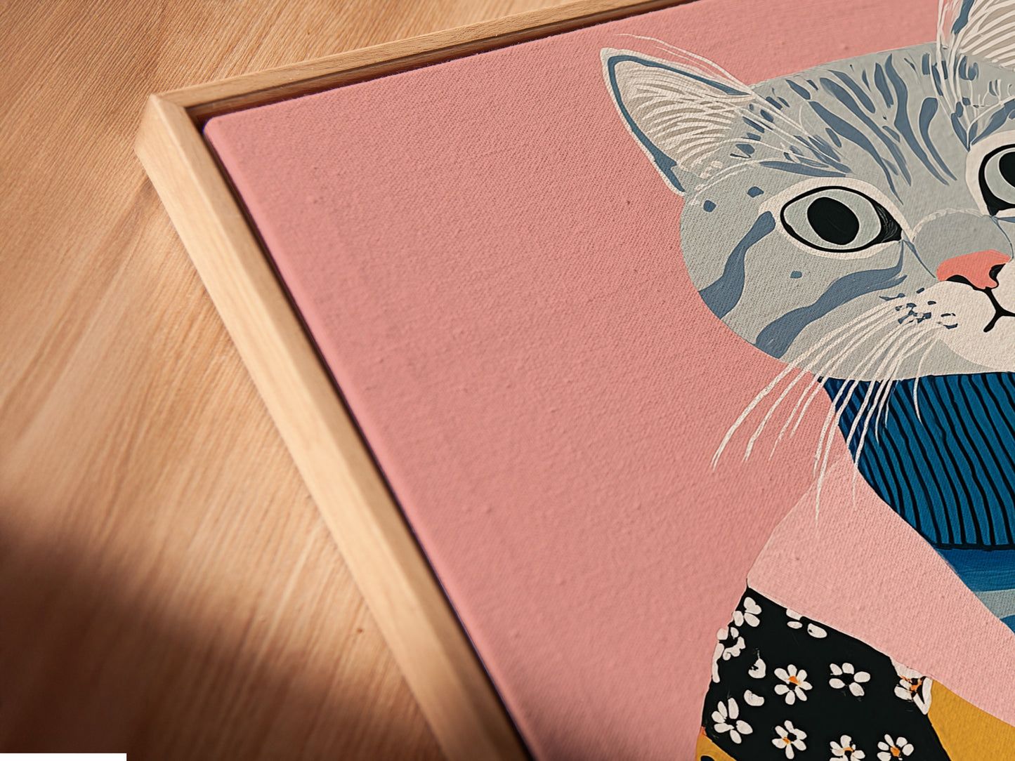 Quirky Cat Art Print - Folk Art Cat Canvas, Whimsical Animal Wall Art for Nursery & Kids Room Decor