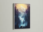 Bear Family Canvas Print with a white frame. This mountain forest wall artwork brings nature indoors. It is perfect for cabin wall decor. The print enhances living spaces and offices alike.