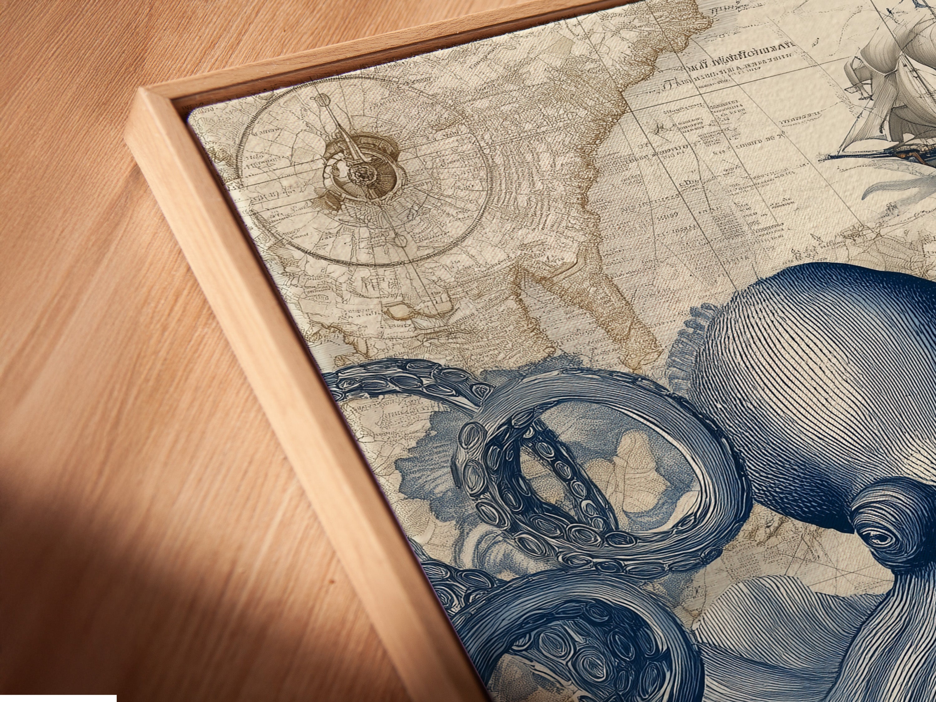 Close-up angled view of a canvas print in a floating frame. The artwork appears to float. It adds depth and dimension to your walls. Experience art in a new light.