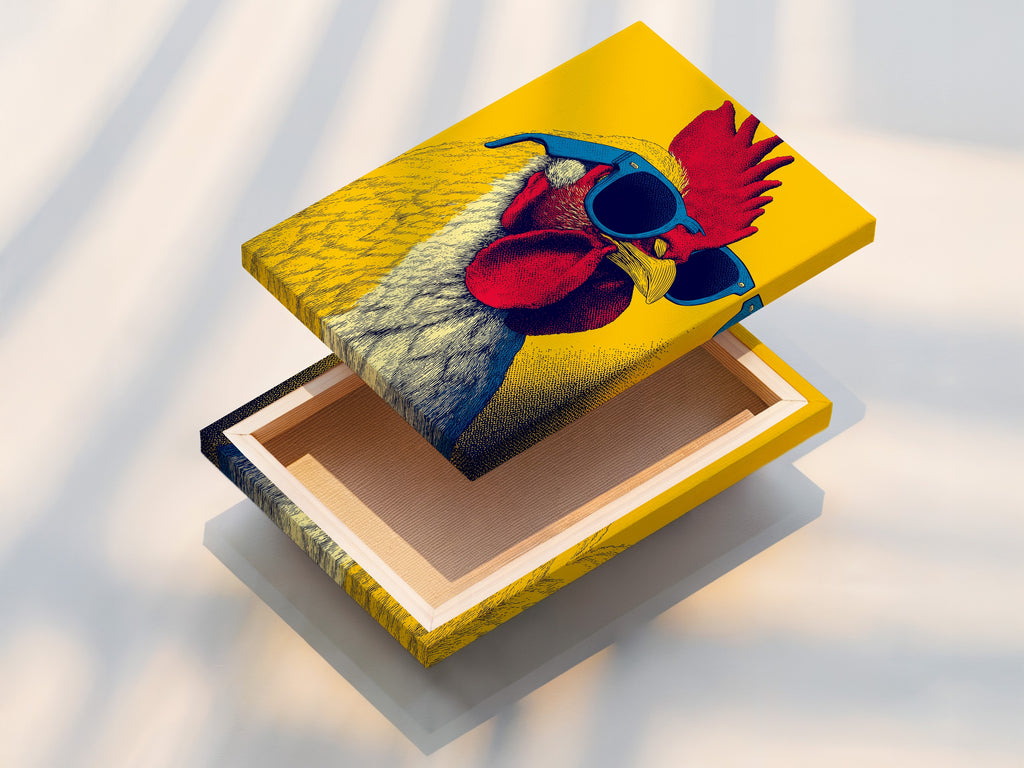 Close-up of a stretched canvas print. The canvas print is stretched over a wooden frame. This creates a gallery-ready piece of art. The canvas texture adds depth to the artwork. Enjoy a high-quality print.