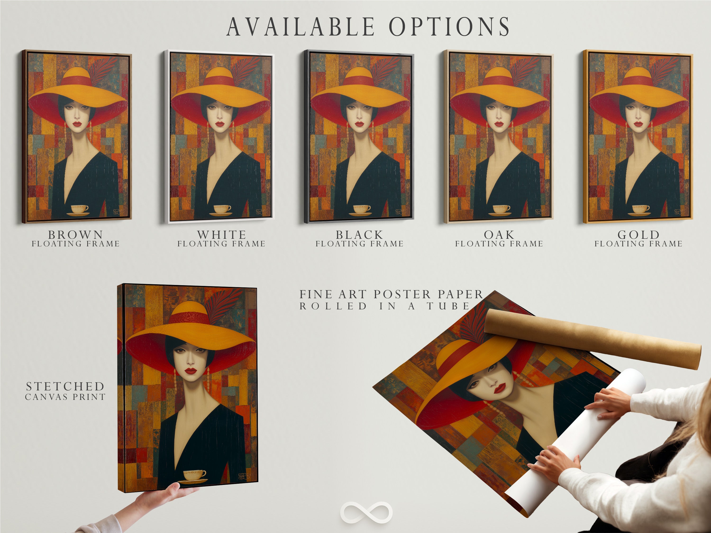 Explore available options for vintage woman portrait art. Choose from stretched canvas prints fine art poster paper or a floating frame. Customize your elegant lady art to perfection.
