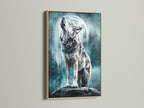 Elevate your artwork with an oak frame. This frame adds a touch of natural elegance. Notice the wolf howling at the moon art print. A striking piece to enhance any room. Shop our selection of oak-framed art now.